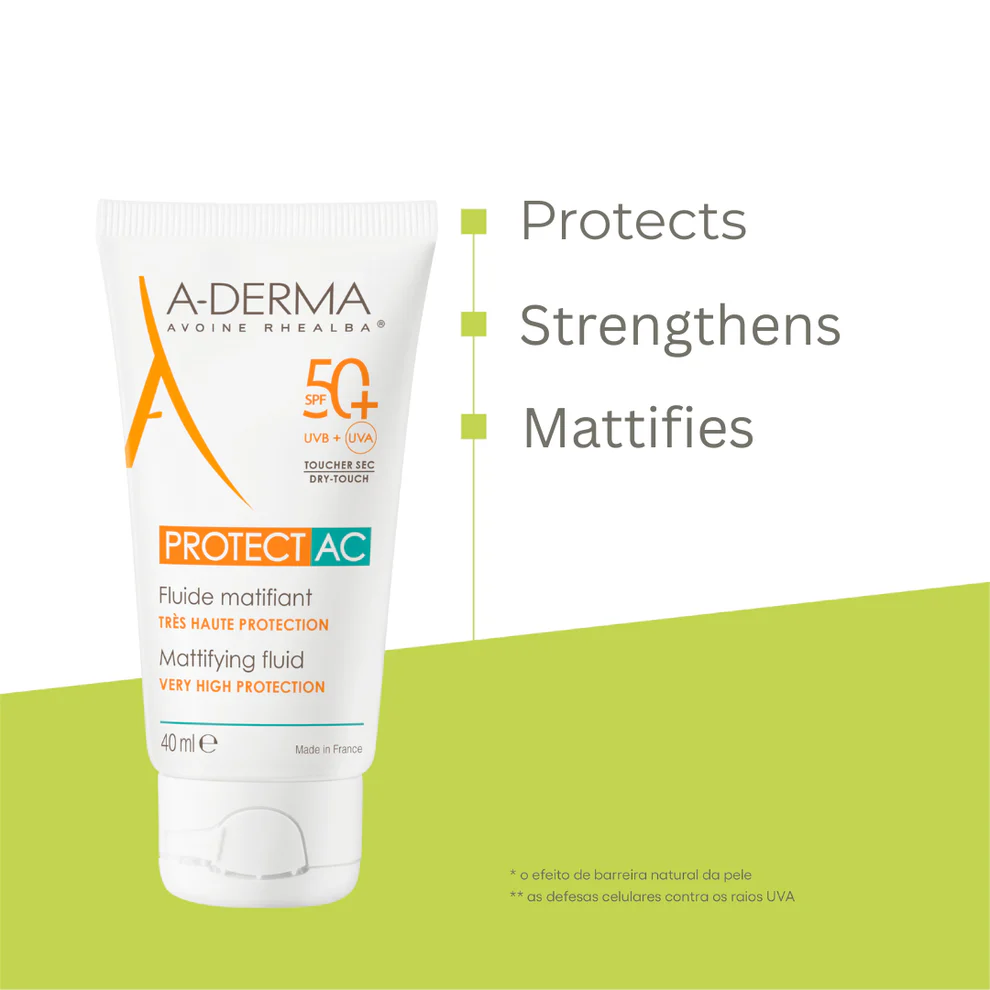 A-Derma Protect AC Mattifying Face Sunscreen Fluid SPF50+ for acne prone skin 40ml