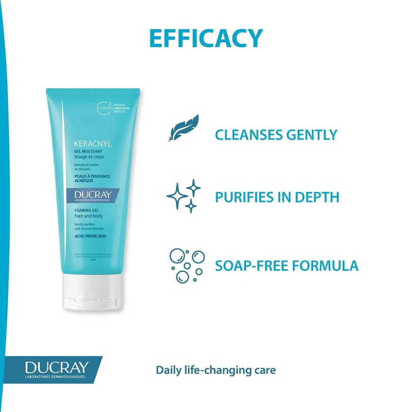 Ducray Keracnyl Foaming Gel Cleanser | Acne-Prone and Oily Skin