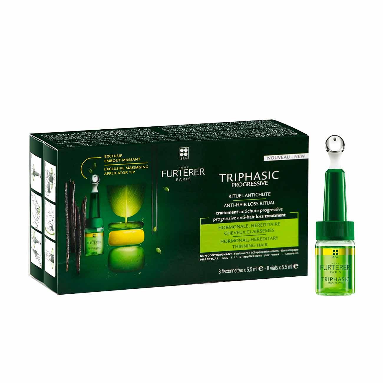 Rene Furterer Triphasic Progressive Anti-Hair Loss Treatment - Gradual, Genetic hair loss - 8 ampoules x 5.5 ML