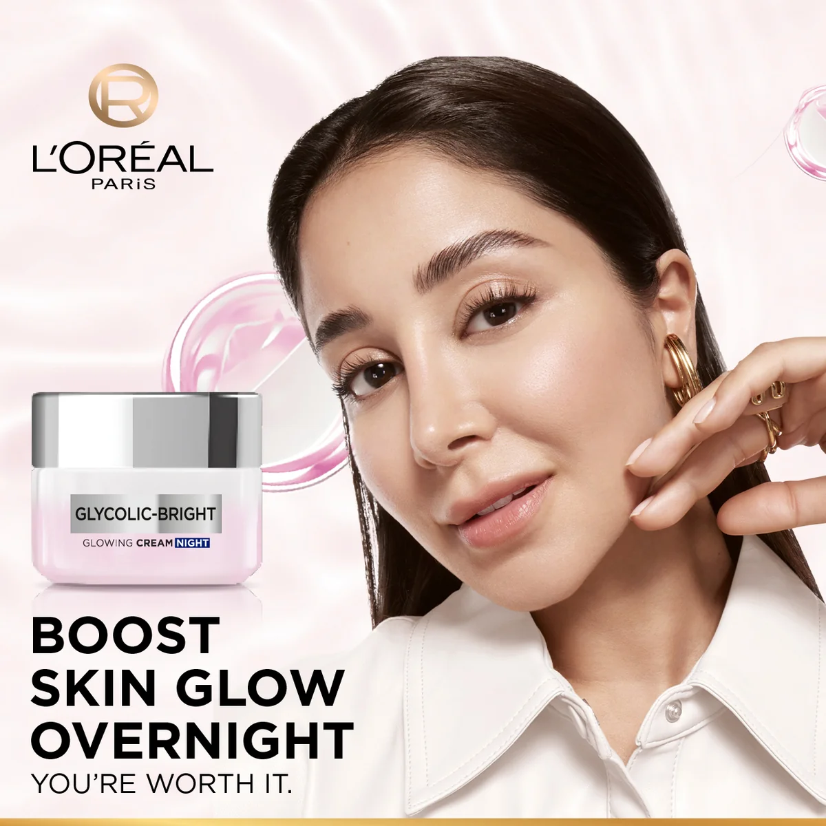 Glycolic-Bright Glowing Night Cream, for Dark Spots Reduction, Glow Boosting, and Skin Tone Evenness